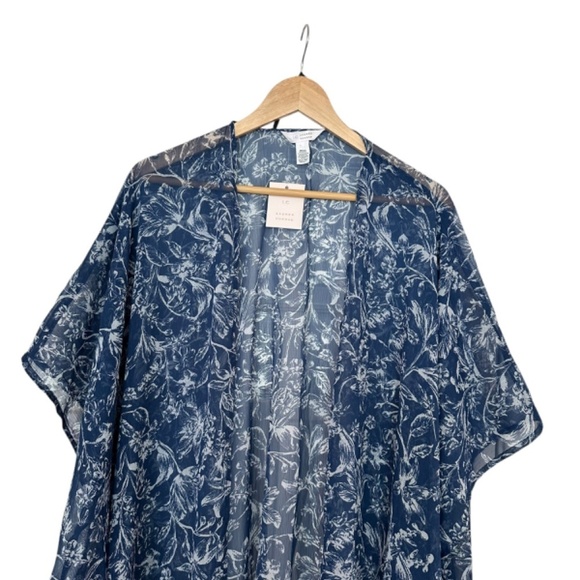 LC Lauren Conrad NEW Sheer Ruana Duster Extra Long ONE SIZE Blue Floral Casual - Picture 4 of 11